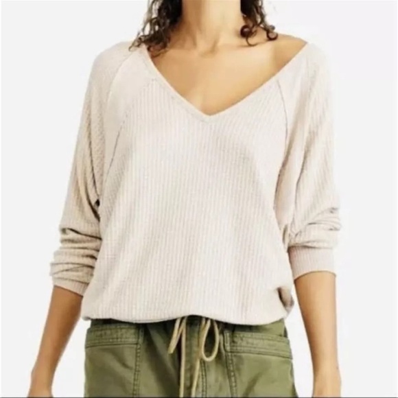 Free people Santa Clara, cream waffle, knit, V-neck, thermal top - Picture 11 of 11